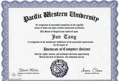 “文凭生成器”生成的唐骏西太平洋大学的文凭