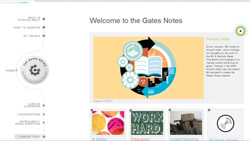 　　图注：微软董事长比尔·盖茨(Bill Gates)的新个人网站“盖茨笔记”(The Gates Notes)